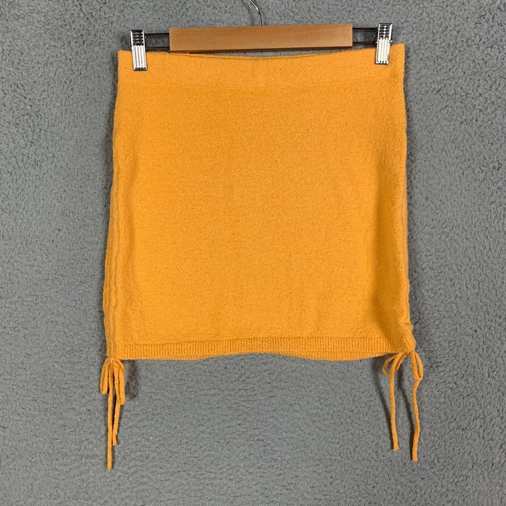 Free People Beach Cabo Mini Skirt Size XS Mustard Ruched Pull On Stretch Knit